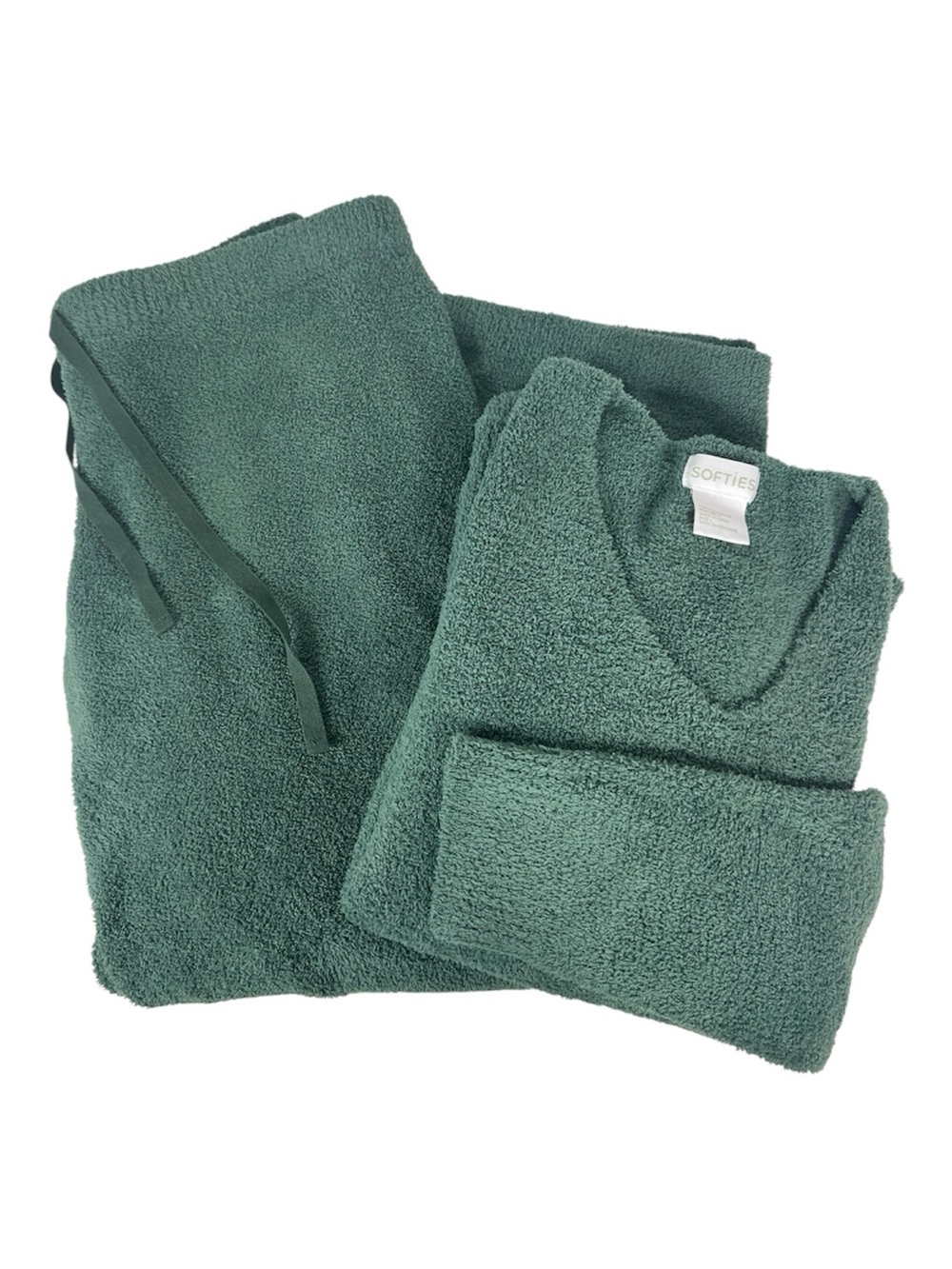 Softies Lounge Set V Neck Top Drawstring Pants Super Soft Green Sz L